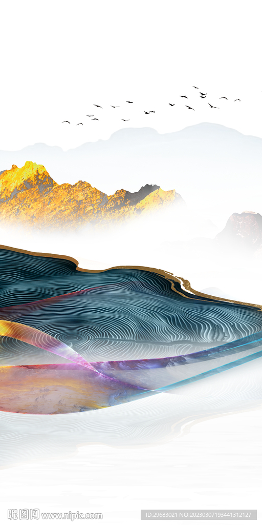 高端 玄关简意山水 tIf分层