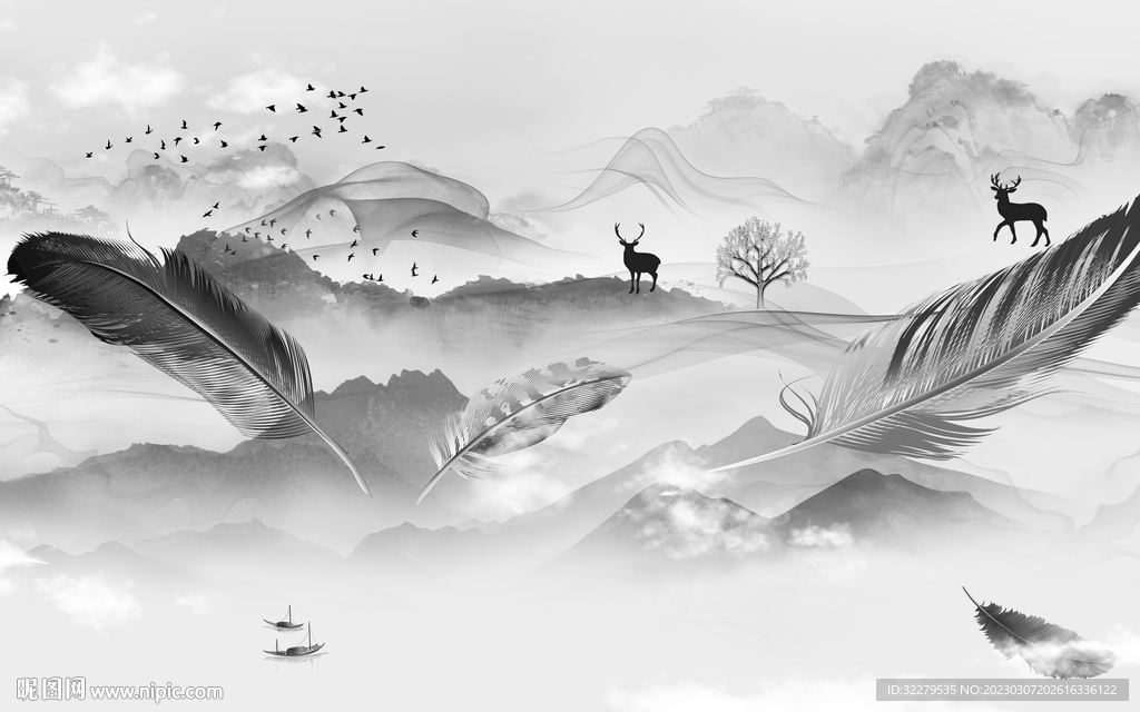 高清 热销灰色山水 TiF分层