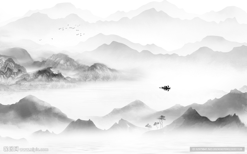 爆款 新式简约山水 tif分层