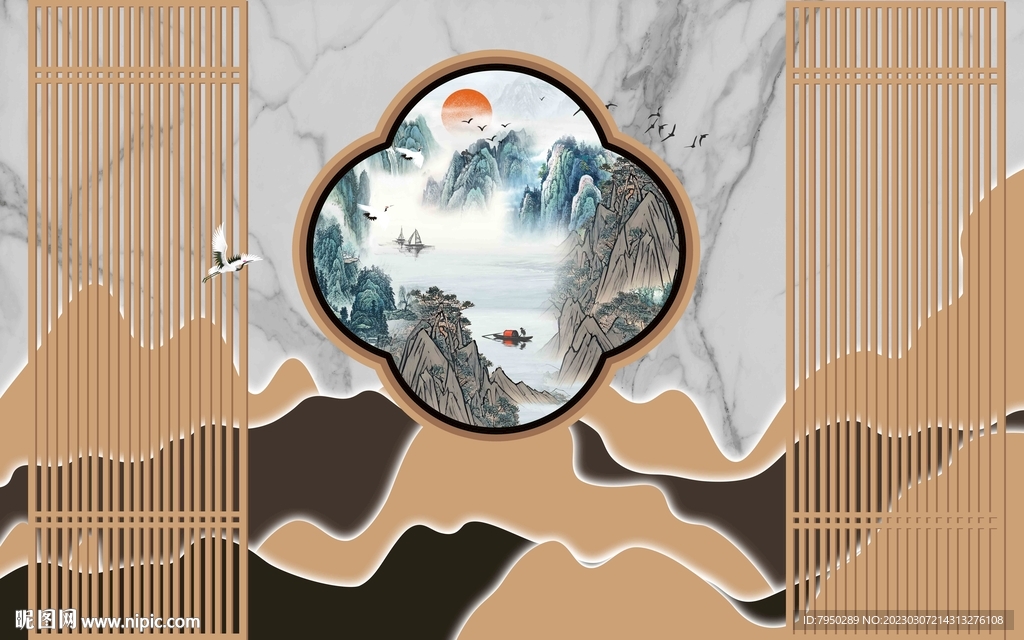 新中式背景墙  