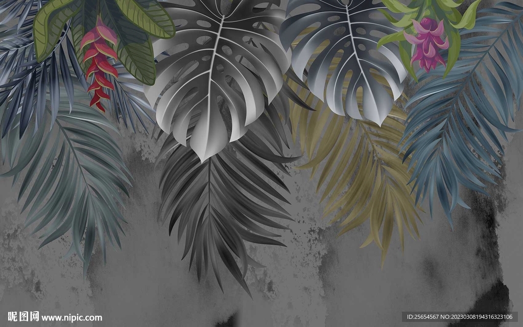 热带植物东南亚室内背景墙