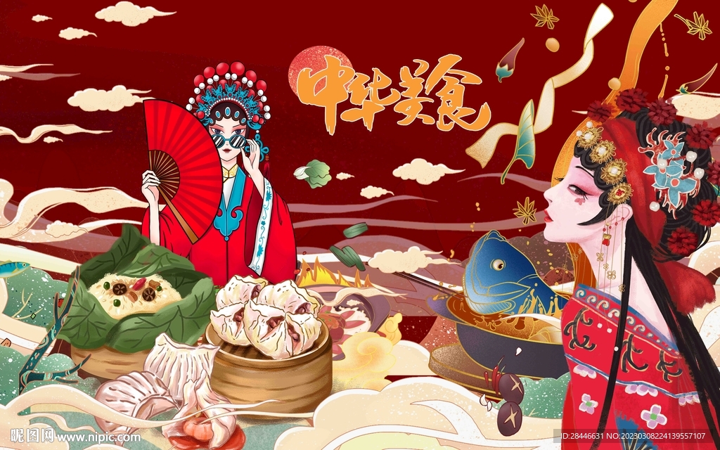 国潮美食背景墙