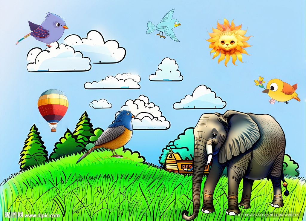 卡通动物幼儿园背景墙