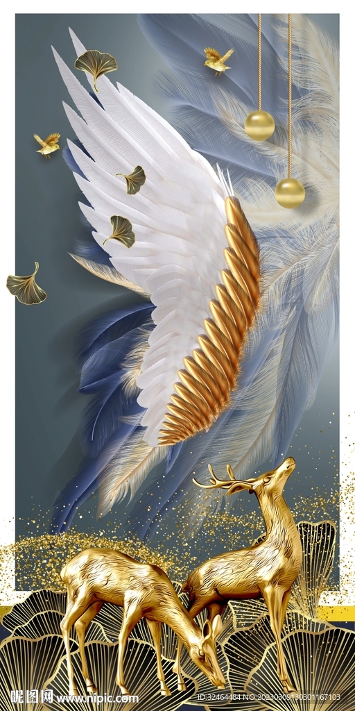 银杏叶麋鹿羽毛玄关