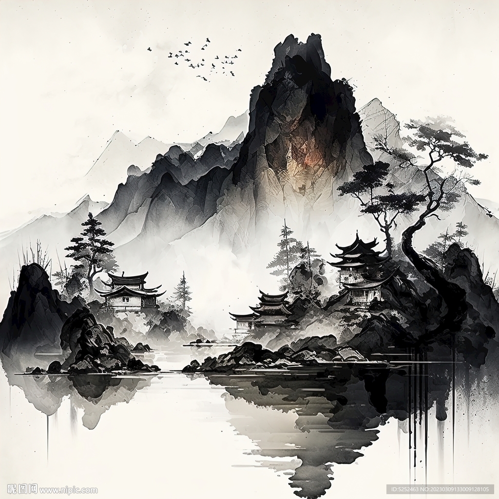 淡雅毛笔山水画