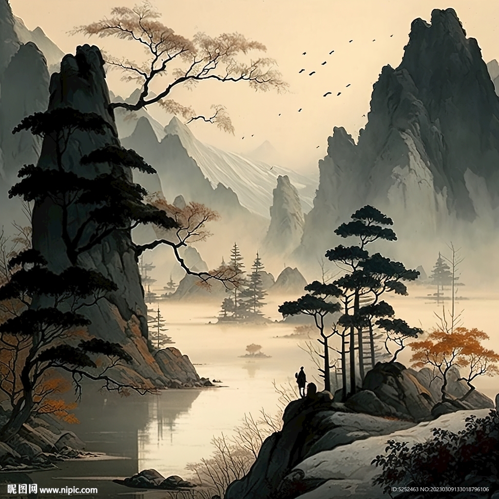 禅意山水画背景