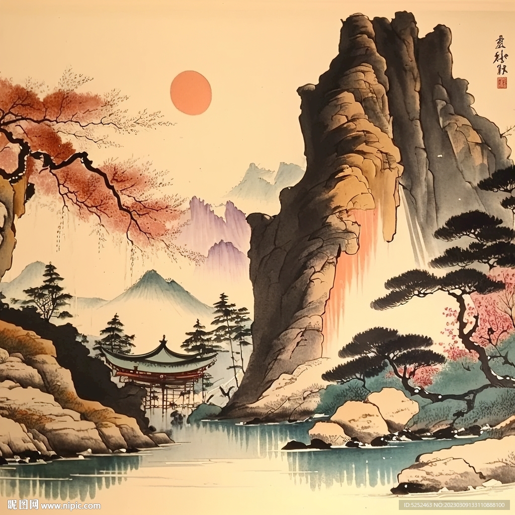 淡雅毛笔山水画