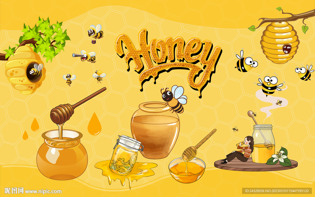 蜂蜜店壁画蜂蜜的背景墙蜂蜜壁纸