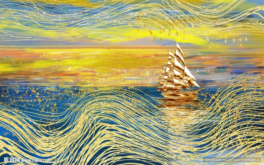抽象金帆油画