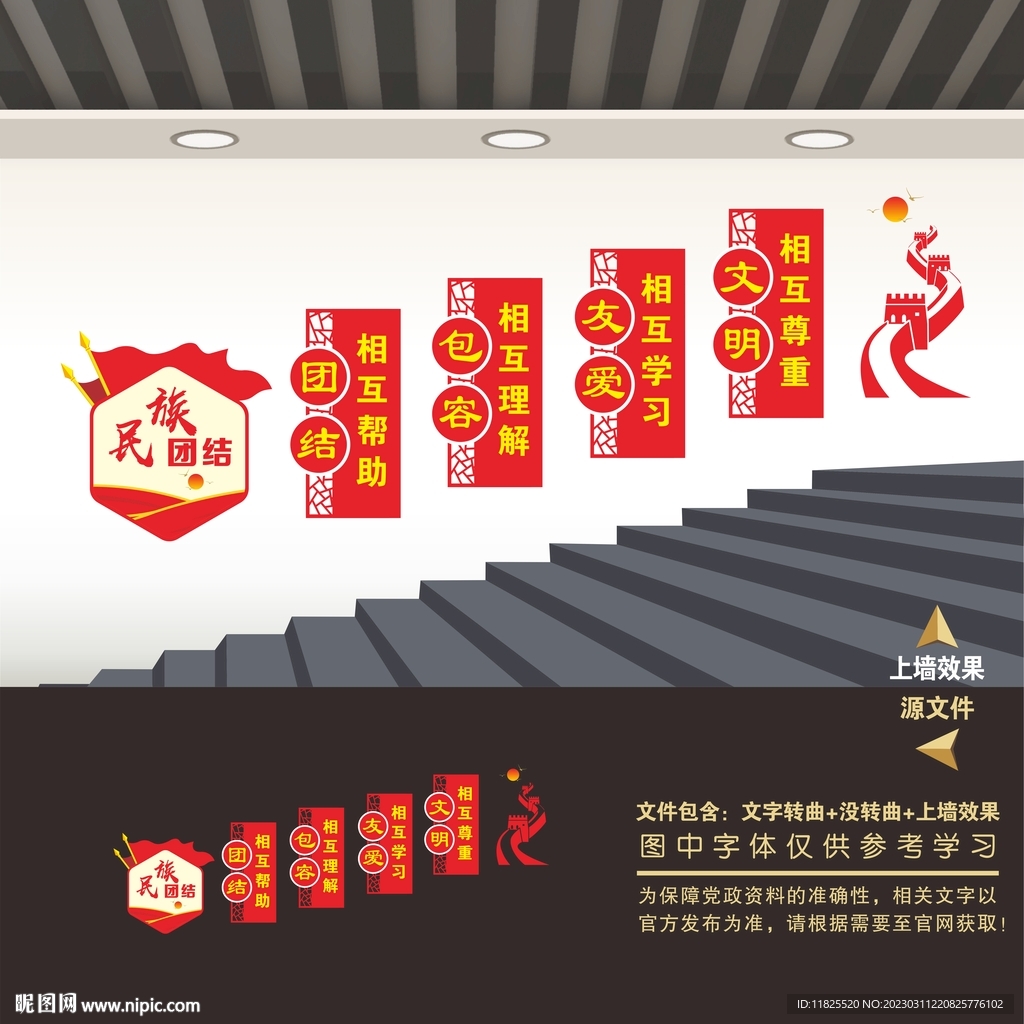 五个认同楼梯间楼道文化墙展板