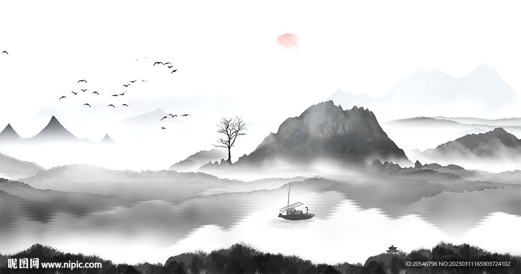 新中式水墨山水画