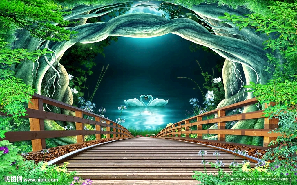 绿荫路3d风景背景墙