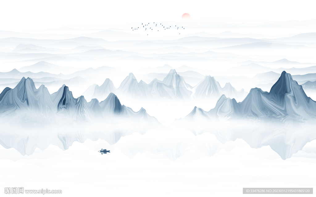 新中式抽象水墨山水画背景墙