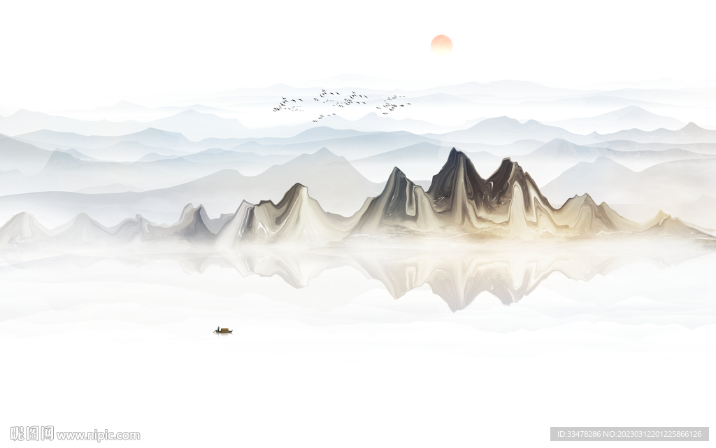 现代抽象电视背景墙山水画