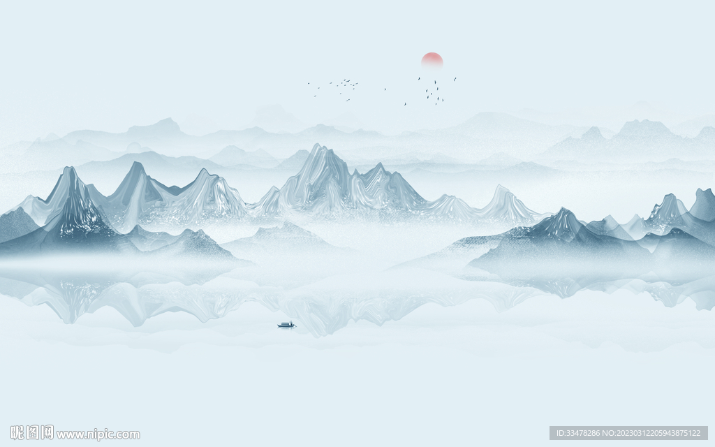 意境水墨山水画背景墙