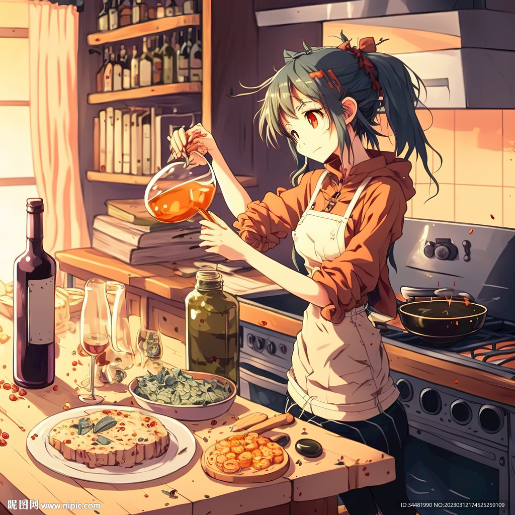 厨房中的少女