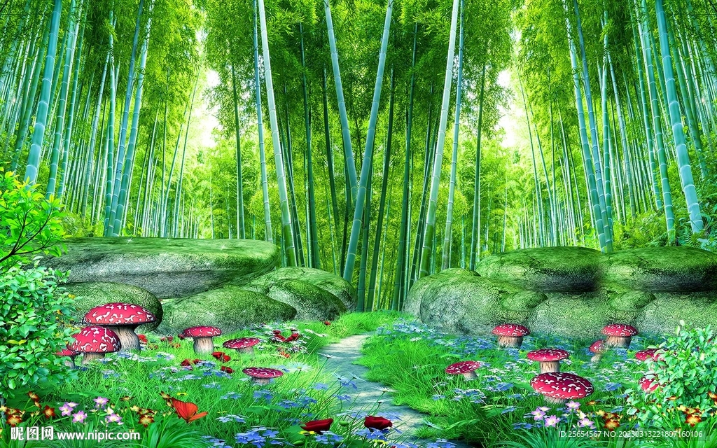 简约竹林小路背景墙