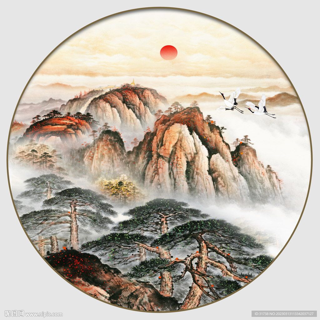 旭日东升山水画