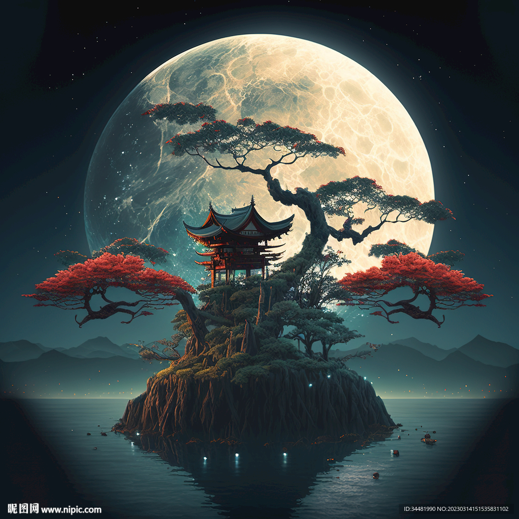 松树下的凉亭