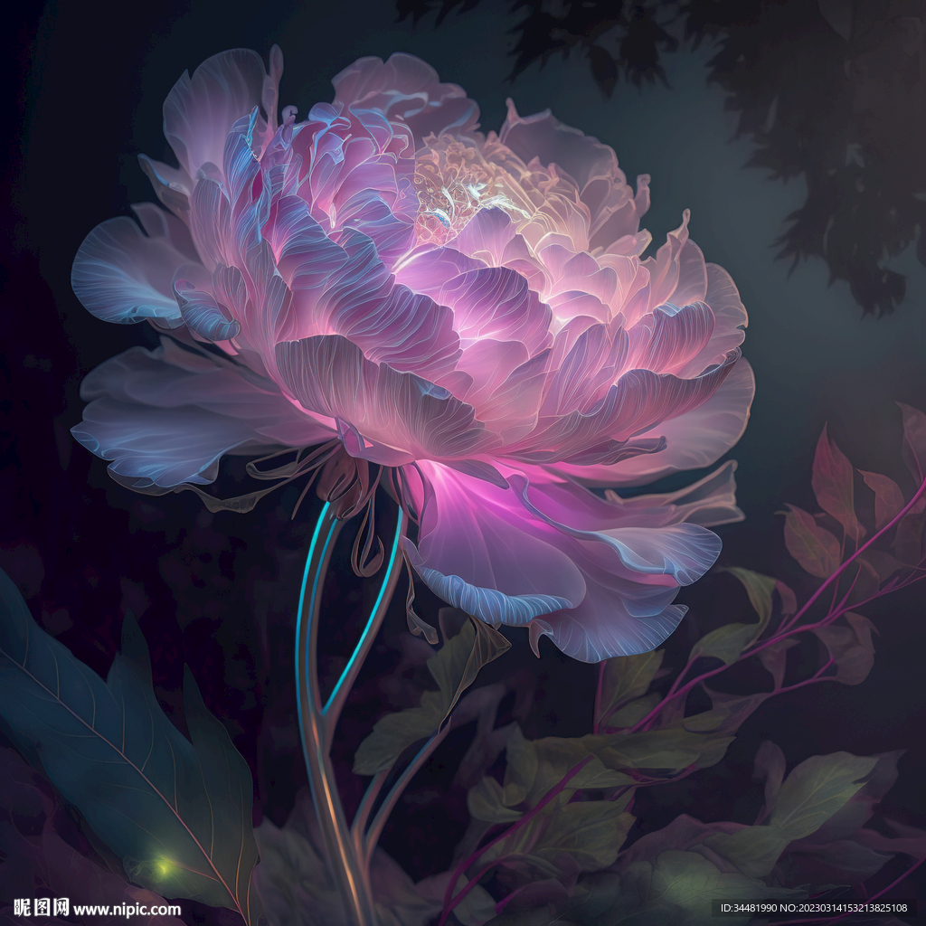 紫白色发光花