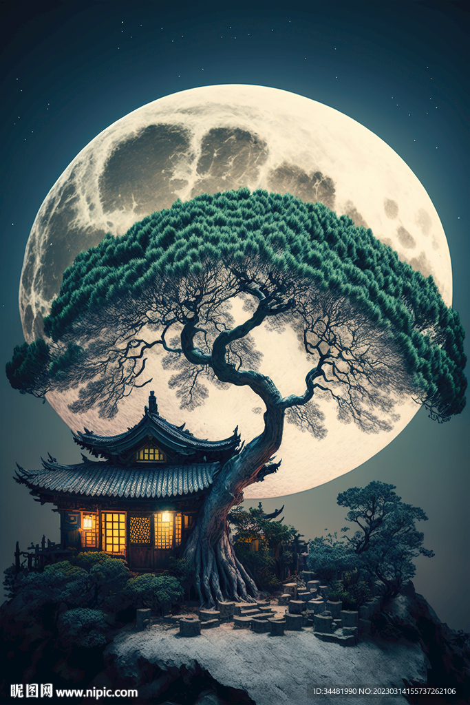月光下的松树