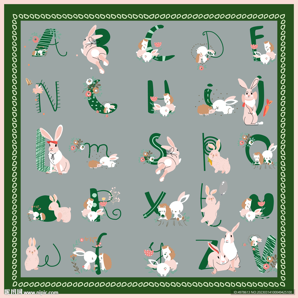 字母兔子方巾