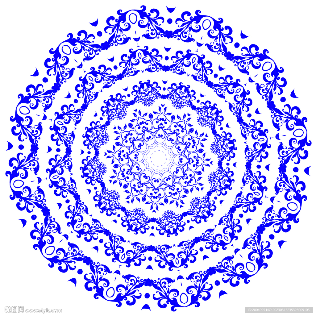 矢量圆形青花瓷花纹图案