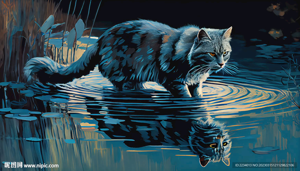 灰猫戏水