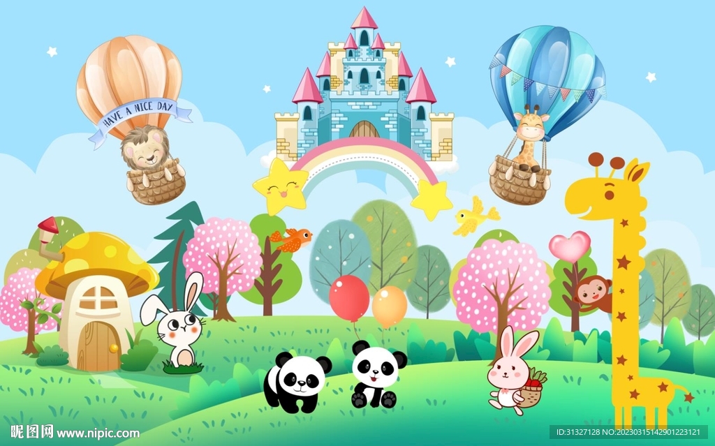 卡通乐园儿童房背景墙图片