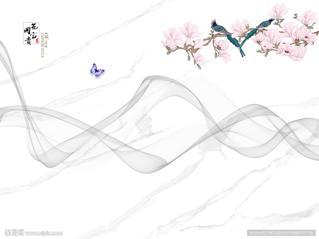 灰白根大理石背景墙 弧线 桃花