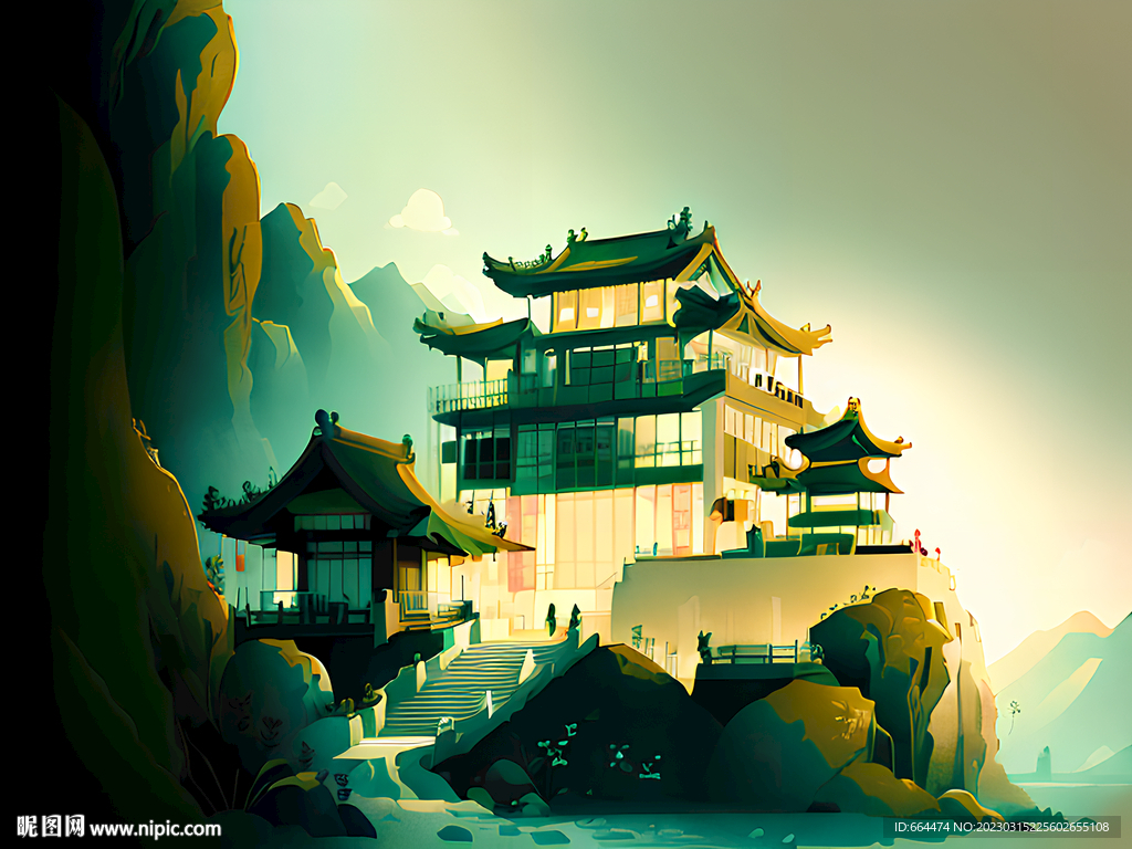 新中式建筑插画