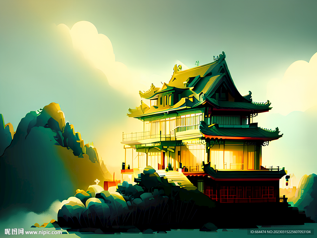 新中式建筑插画