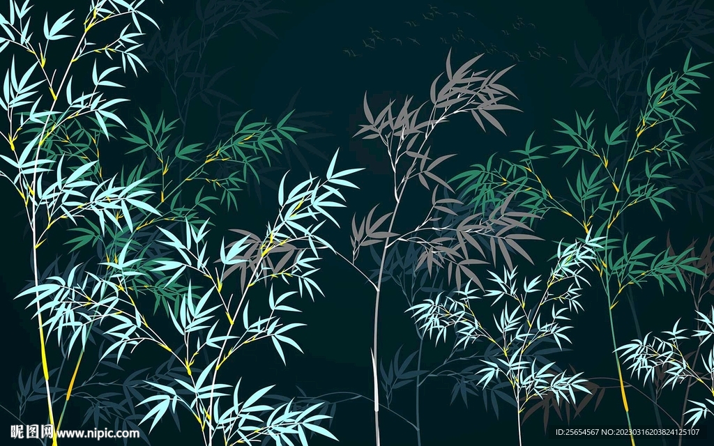 竹林花鸟背景墙装饰画