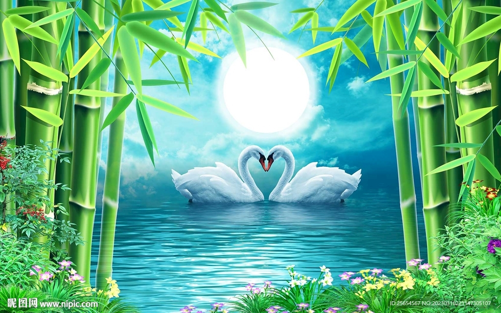 天鹅竹报平安电视背景