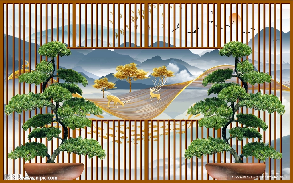 新中式背景墙 