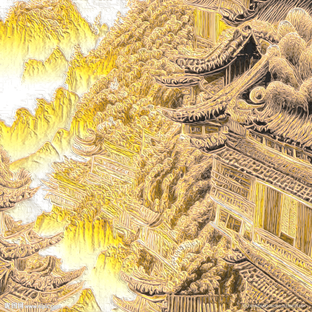 浮雕金色山水画