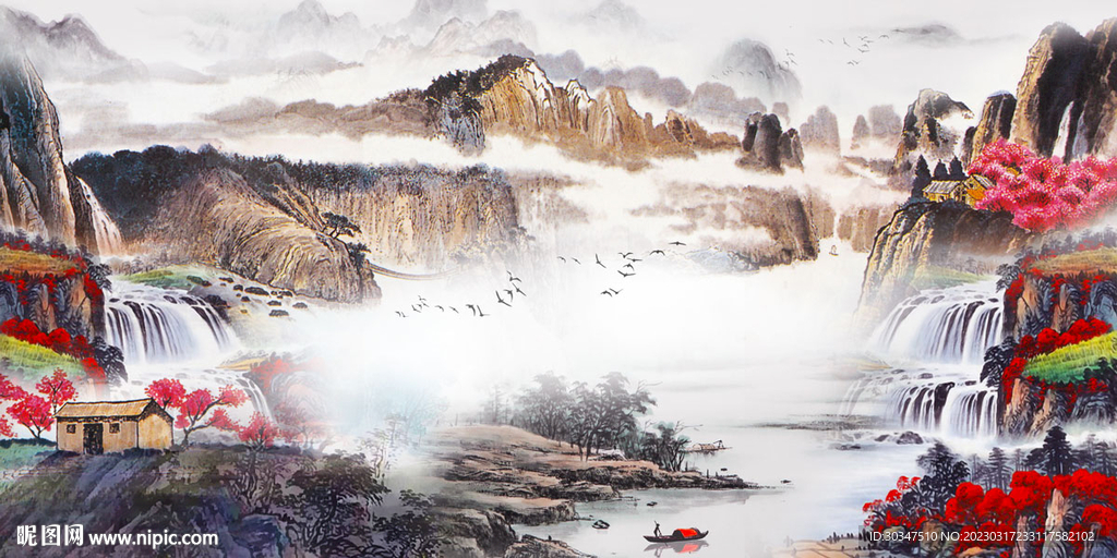 国画水墨山水画