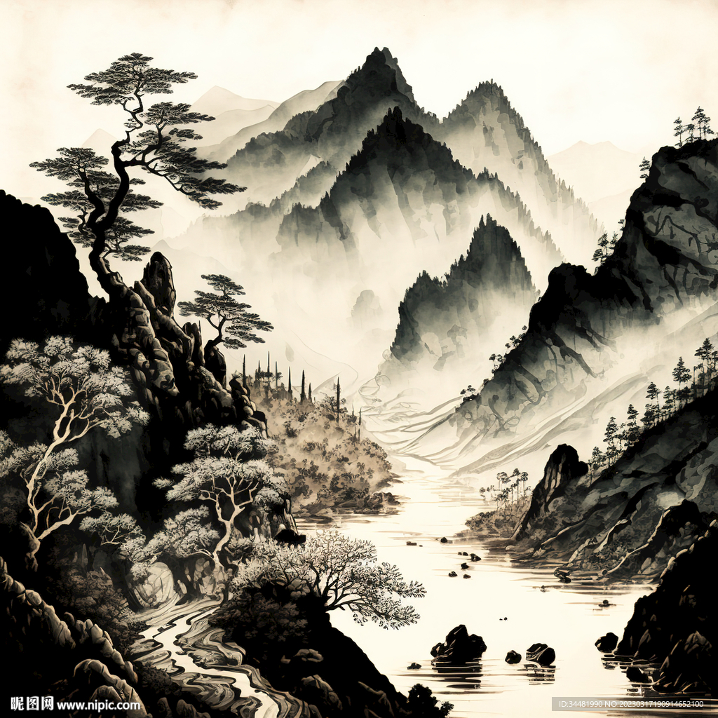 黑白水墨画
