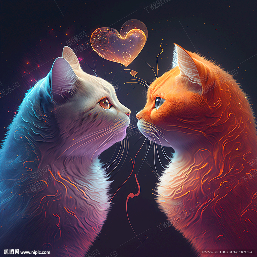 相互依偎的爱心小猫