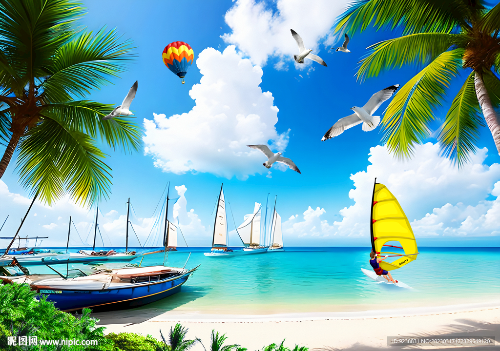 蓝天白云大海沙滩