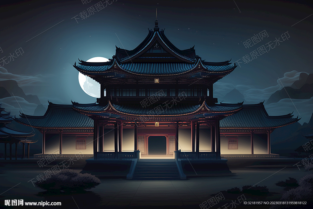 夜晚的古代建筑