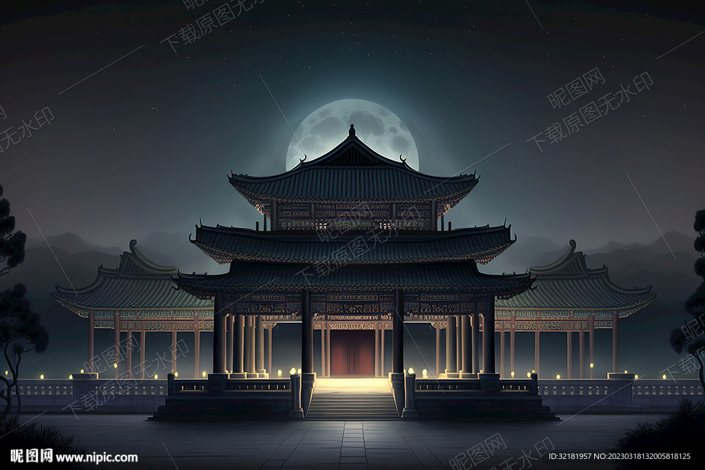 夜晚的古代建筑