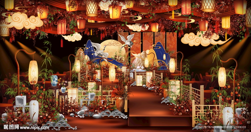 国潮风中式婚礼秀效果图