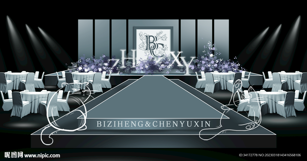 韩式婚礼高级简灰白色婚礼效果图