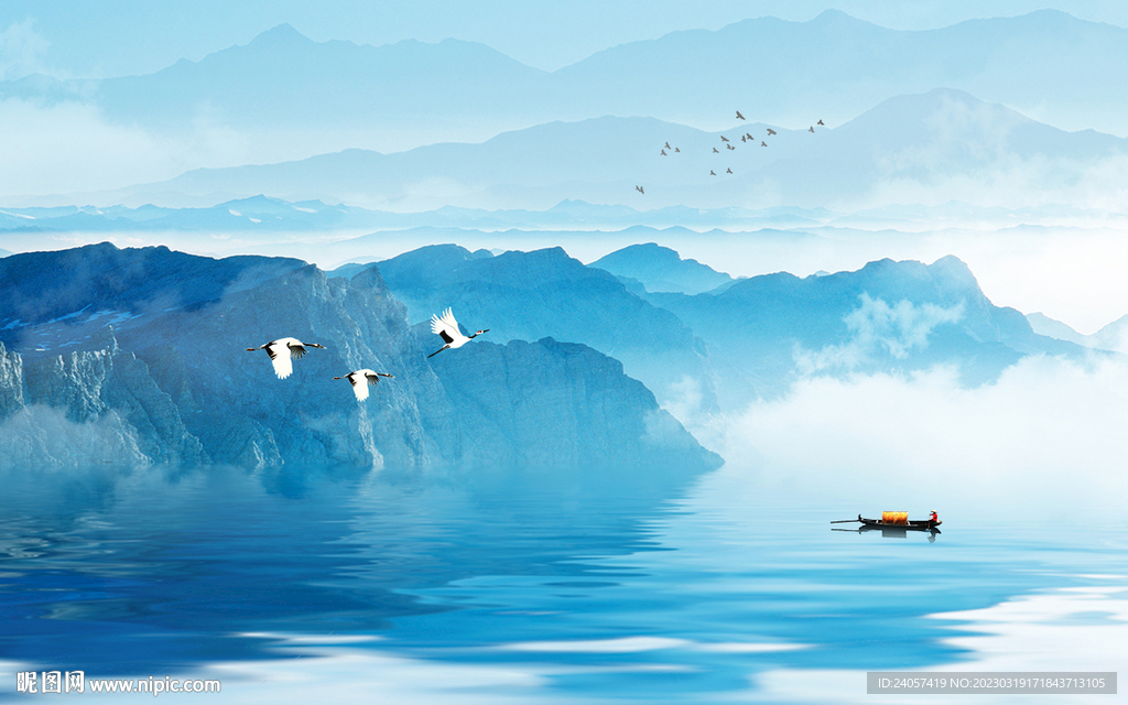 空灵意境山水风景唯美写意背景墙