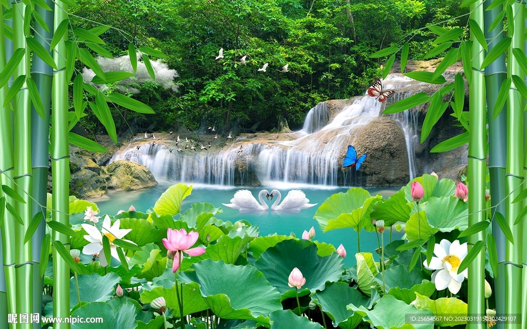 竹林小溪清新美景电视背景墙