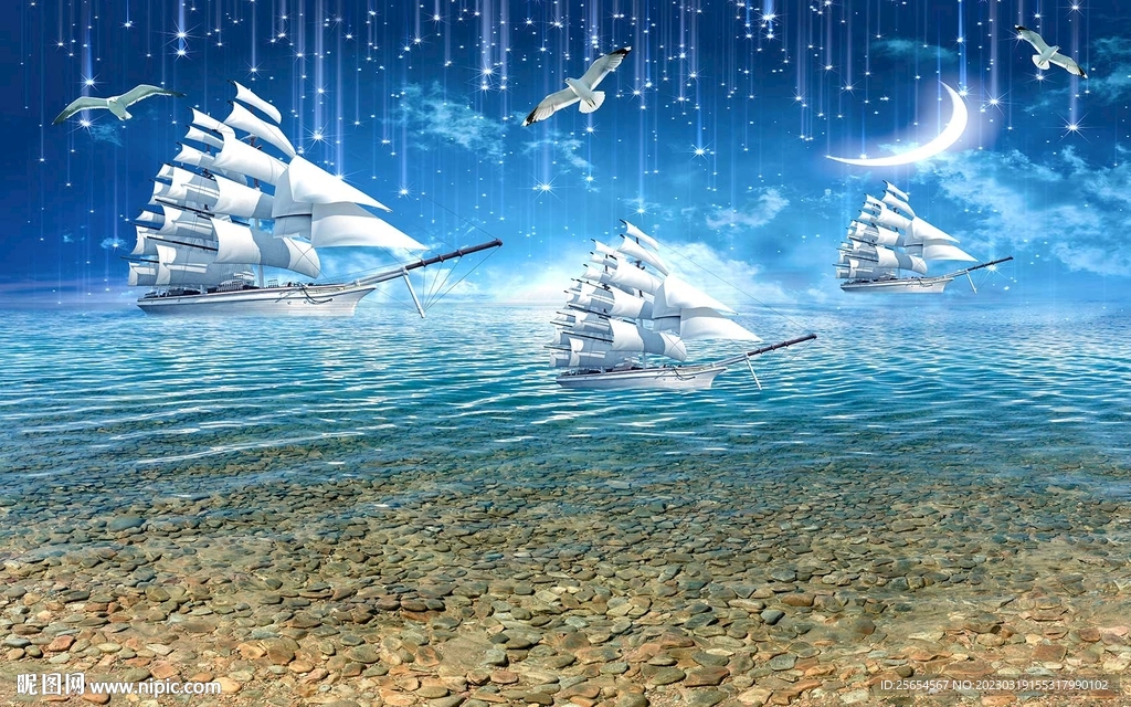 海景一帆风顺背景墙