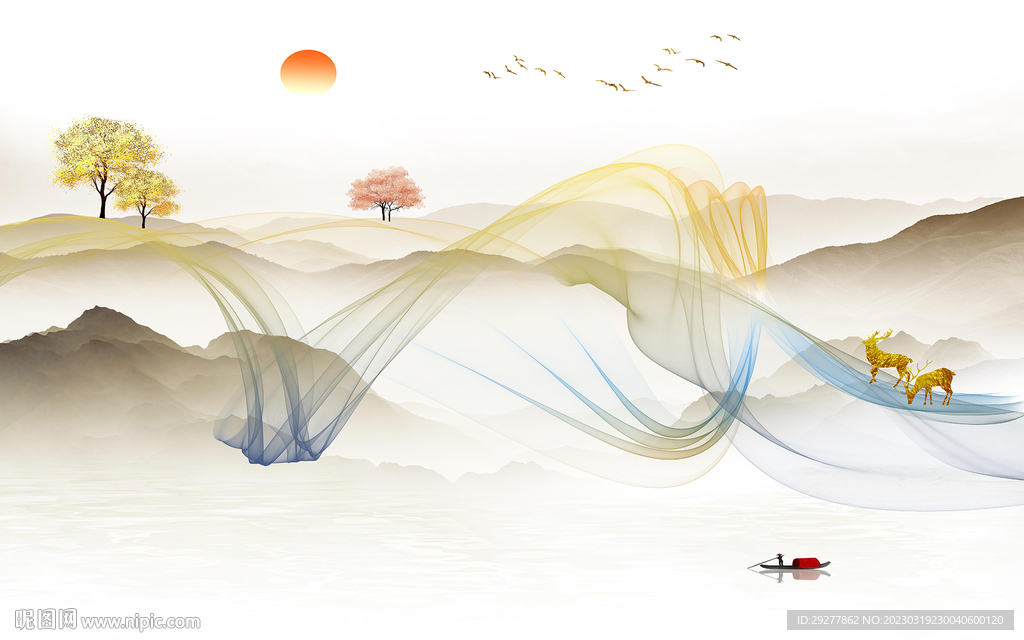 人气 电视背景山水 TiF分层