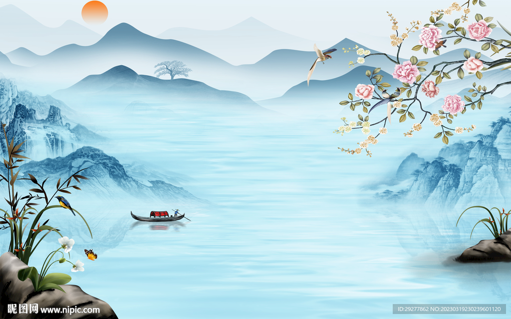 现代 电视背景山水 TiF分层