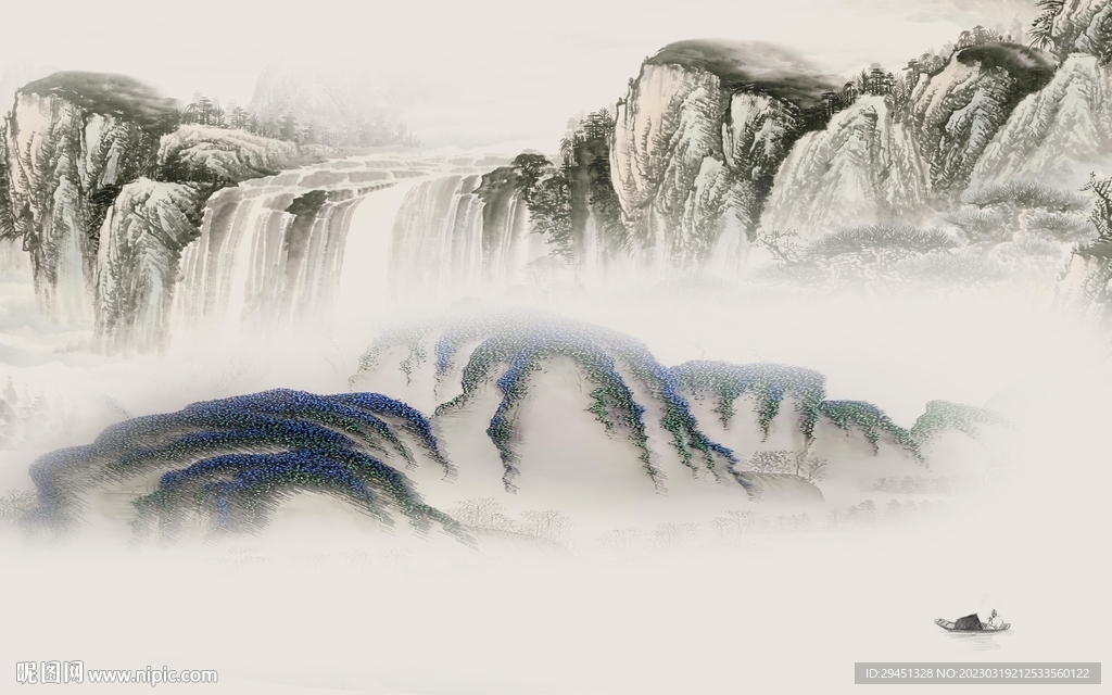 人气 客厅墙画山水 tif分层